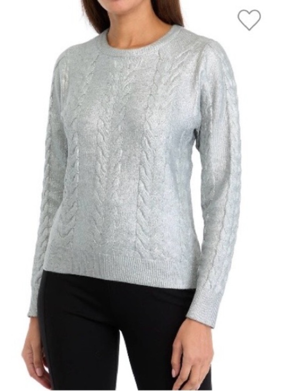 crown & ivy Silver Cable Knit Crewneck Sweater